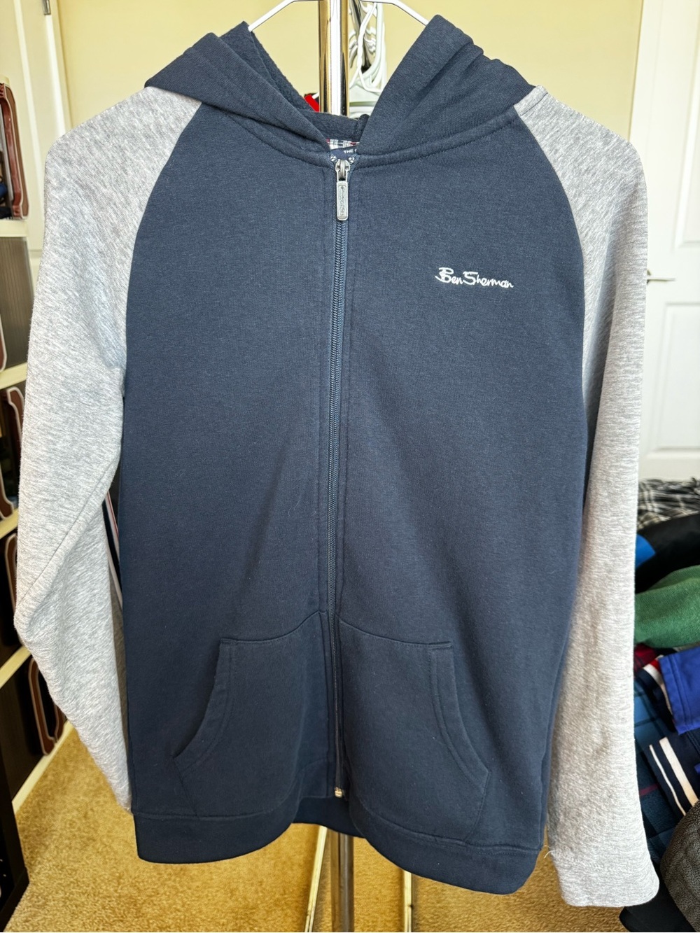 Ben Sherman Navy Body with Light Gray Raglan Sleeve Zip Hoodie